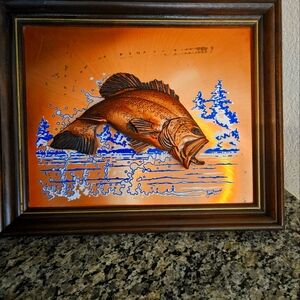 John Louw 3-D Raised Largemouth Bass Copper Art Framed